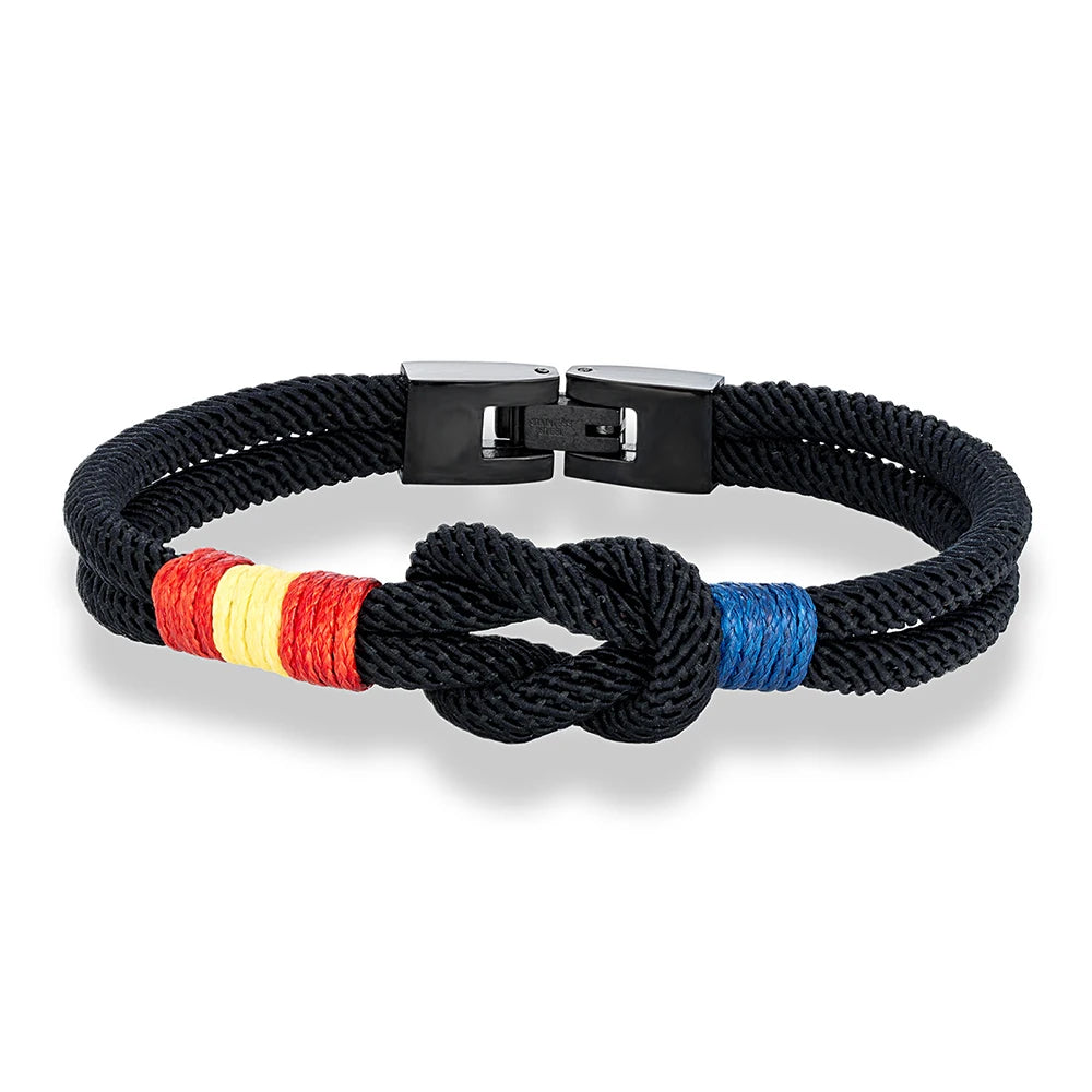 MKENDN Sailing Lanyard Double Wrap Square Knot Rope Bracelet Men Women Handmade Woven Design Spanish Flag Patriotic Jewelry