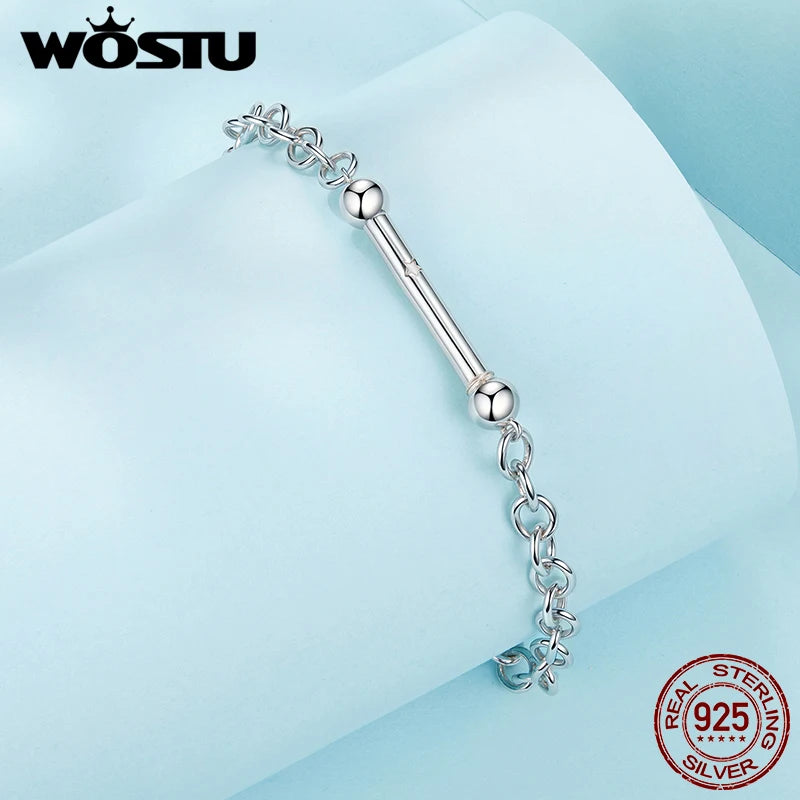 WOSTU 925 Sterling Silver Bold Curb Chain Bracelet with Star Charm, Heavy Duty Link Jewelry for Men Women Adjustable Unisex Gift