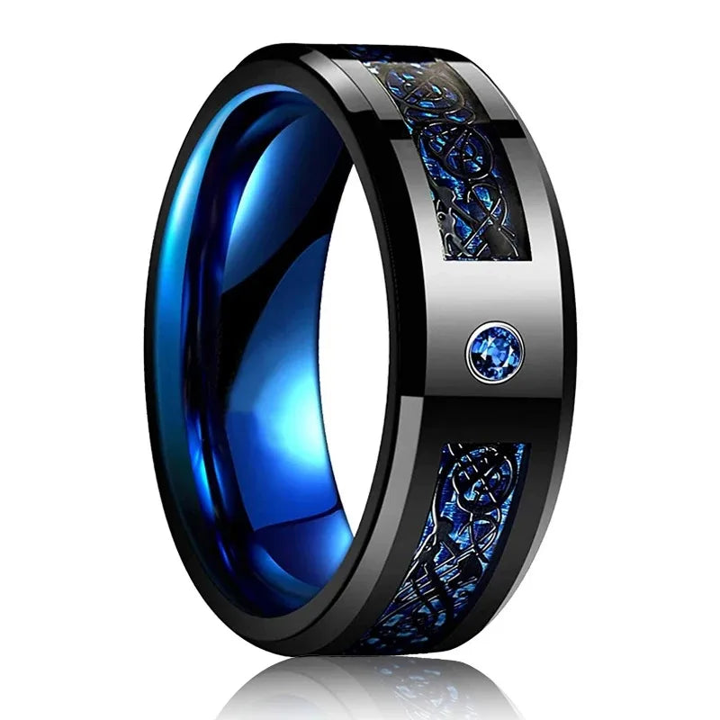 Trendy 8mm Men Frosted Stainless Steel Rings Silver Color Brushed Groove Beveled Edge Engagement Rings For Men Wedding Jewelry