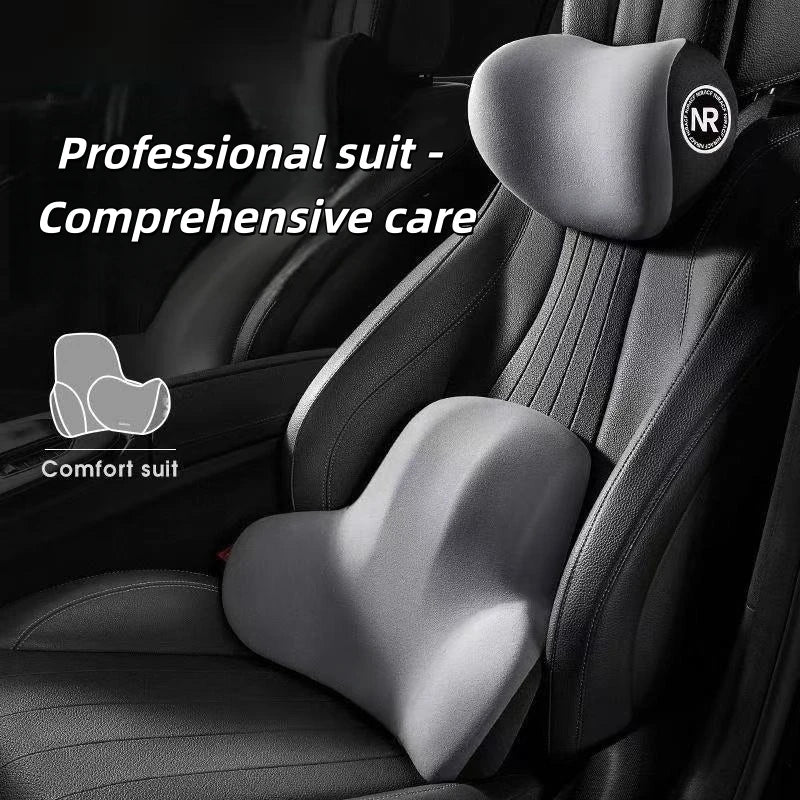 Ergonomic Car Headrest Lumbar Support Set Memory Foam Neck Protection Cushion  Breathable Plush Cover Universal Vehicle Supplies