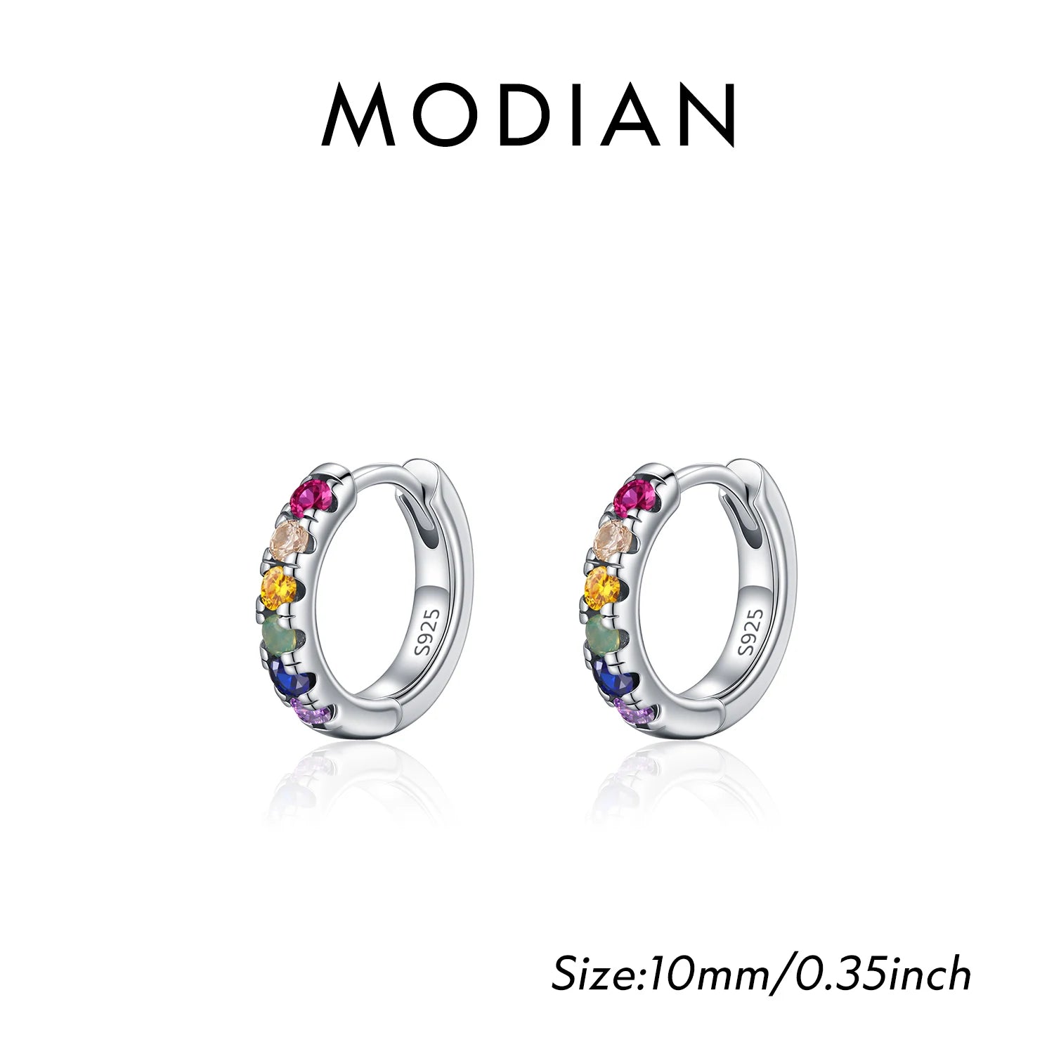 MODIAN 3 Sizes Colorful Ear Buckle 925 Sterling Silver Trendy Stackable Round Zirconia Hoop Earrings For Women Fine Jewelry