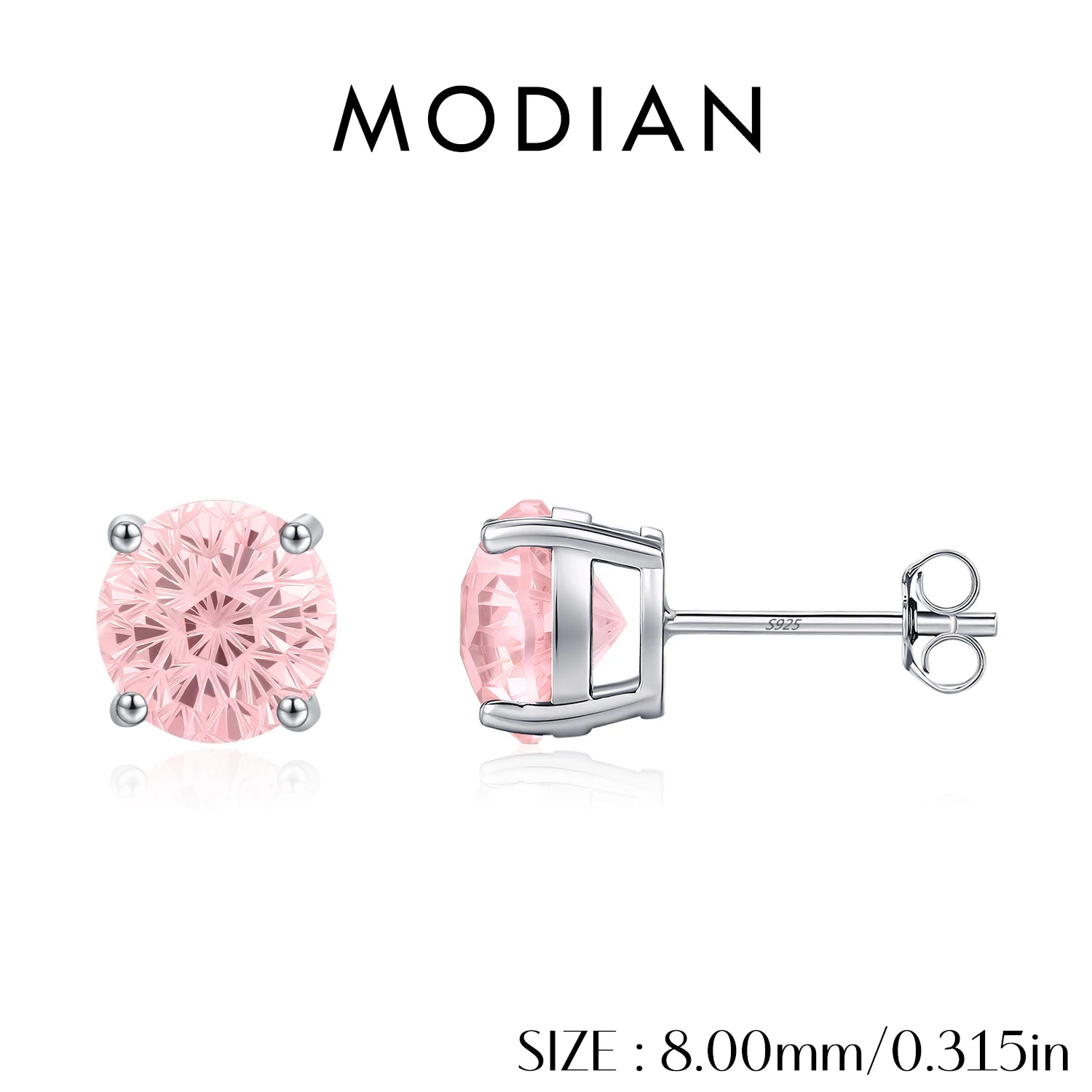 MODIAN 925 Sterling Silver Multiple Sizes Morgan Pink Firework Cut Round CZ Stud Earrings For Women Fine Jewelry