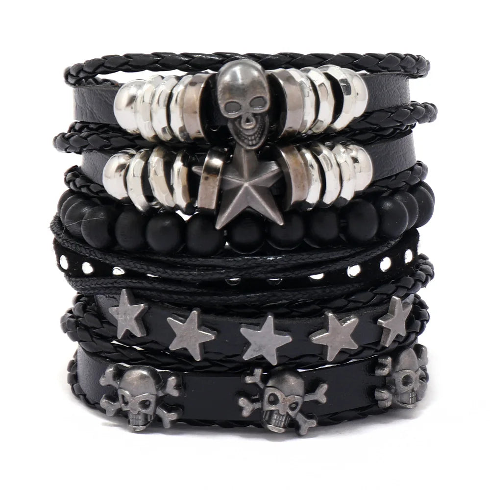 8 Fashion Bracelet Viking Bracelet For Men Hand Bracelets Woven Skull Hand Jewelry Adjustable Leather Set Bracelet For Leather