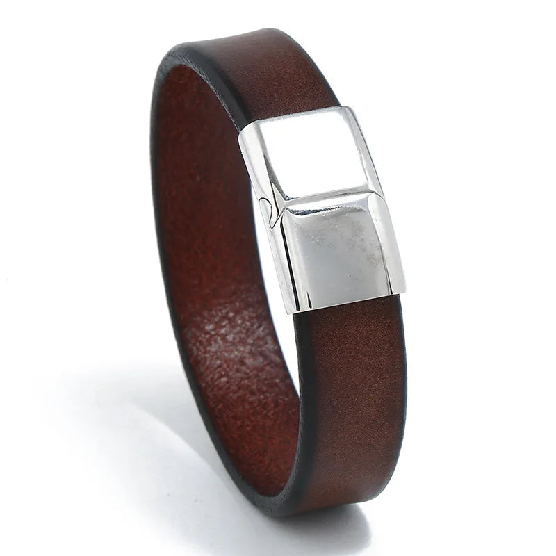MKENDN Viking Vintage 16MM Width Genuine Leather Cuff Bracelet For Hand Wrist Wristband Men Women Punk Bangle Couple Gift