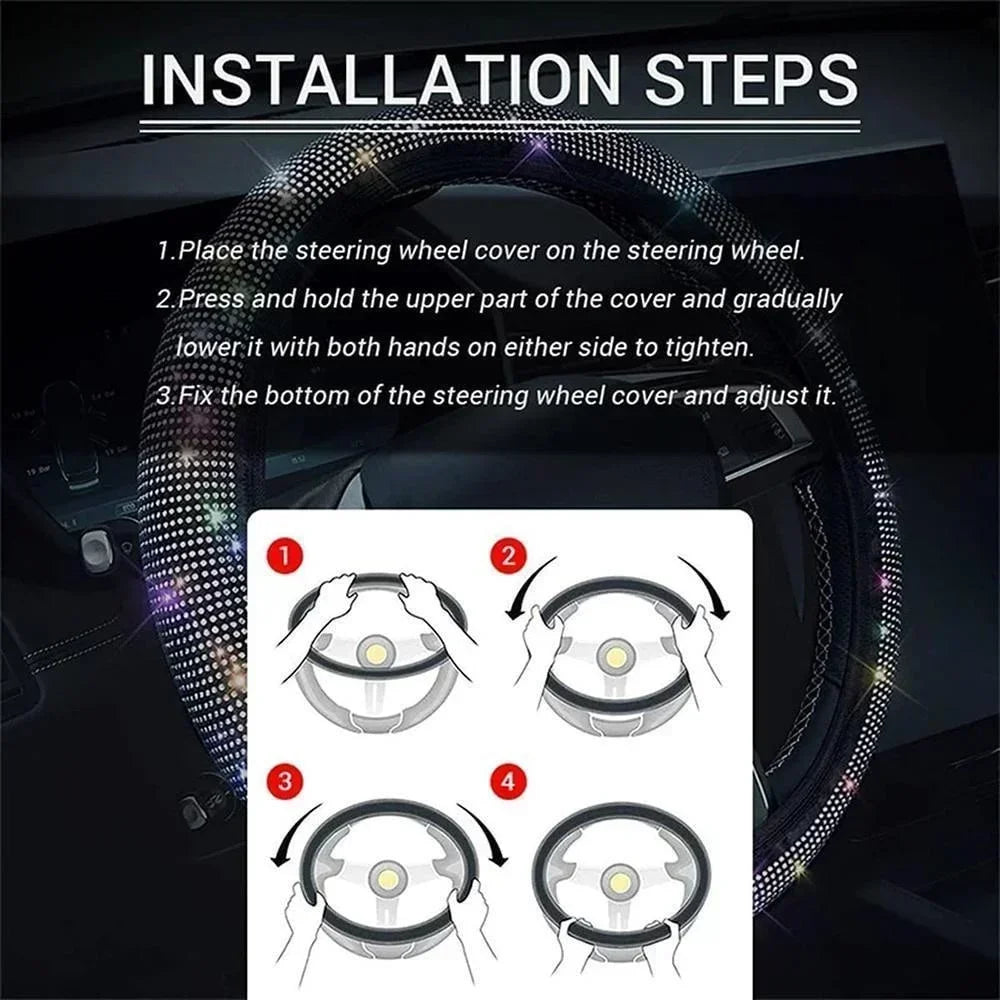 37/38cm Car Steering Wheel Cover Universal Bling Diamond Rhinestones Elasticity Interior Car Accessories for Four Seasons - Madeinsea©