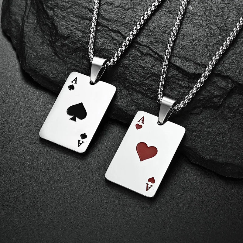 Hiphop Rock Playing Cards Necklace For Men 24Inches Stainless Steel Cuban Chain Collar Locomotive Cool Riding Neck Accessories
