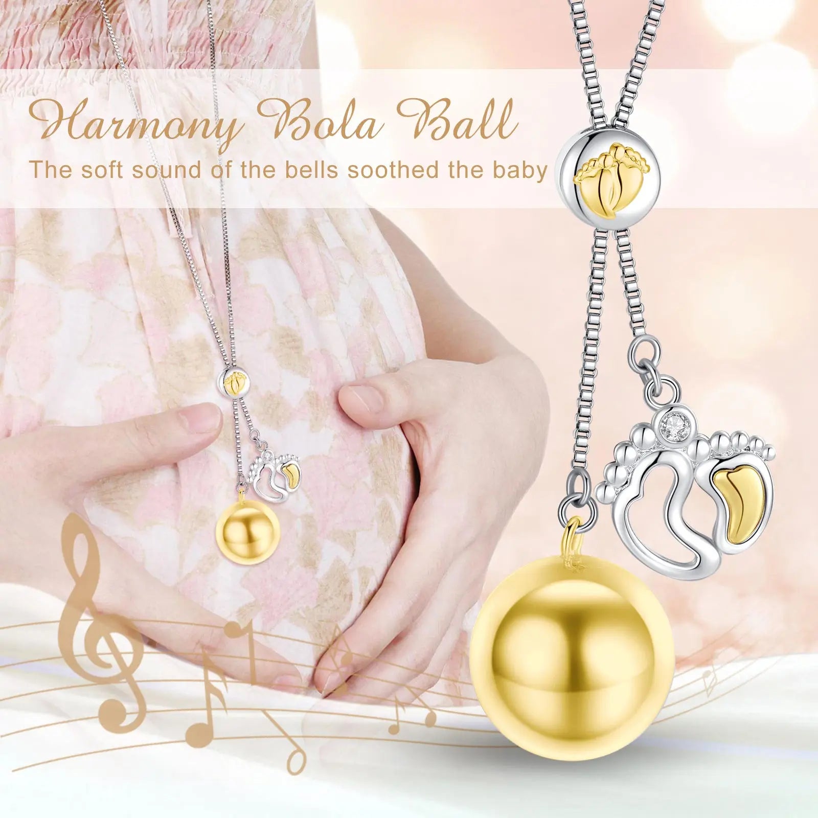 Eudora Harmony Ball Baby Footprint Pendant Pregnancy Bola Baby Chime Ball Angel Caller Necklace Maternity Jewelry DIY Women Gift