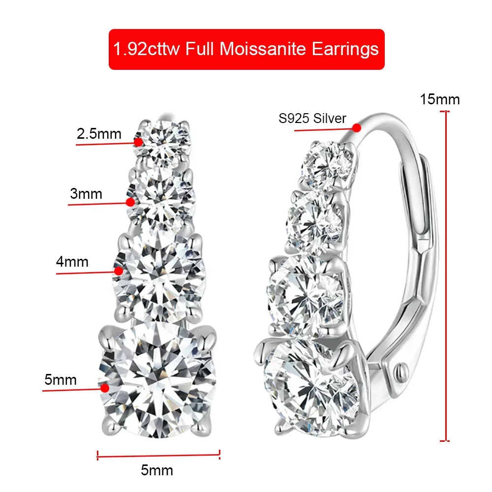 Serenity 1.92ct 8 Stones D Color Moissanite Hoop Earrings For Women Anniversary Gift S925 Sterling Silver Stud Ear Fine Jewelry