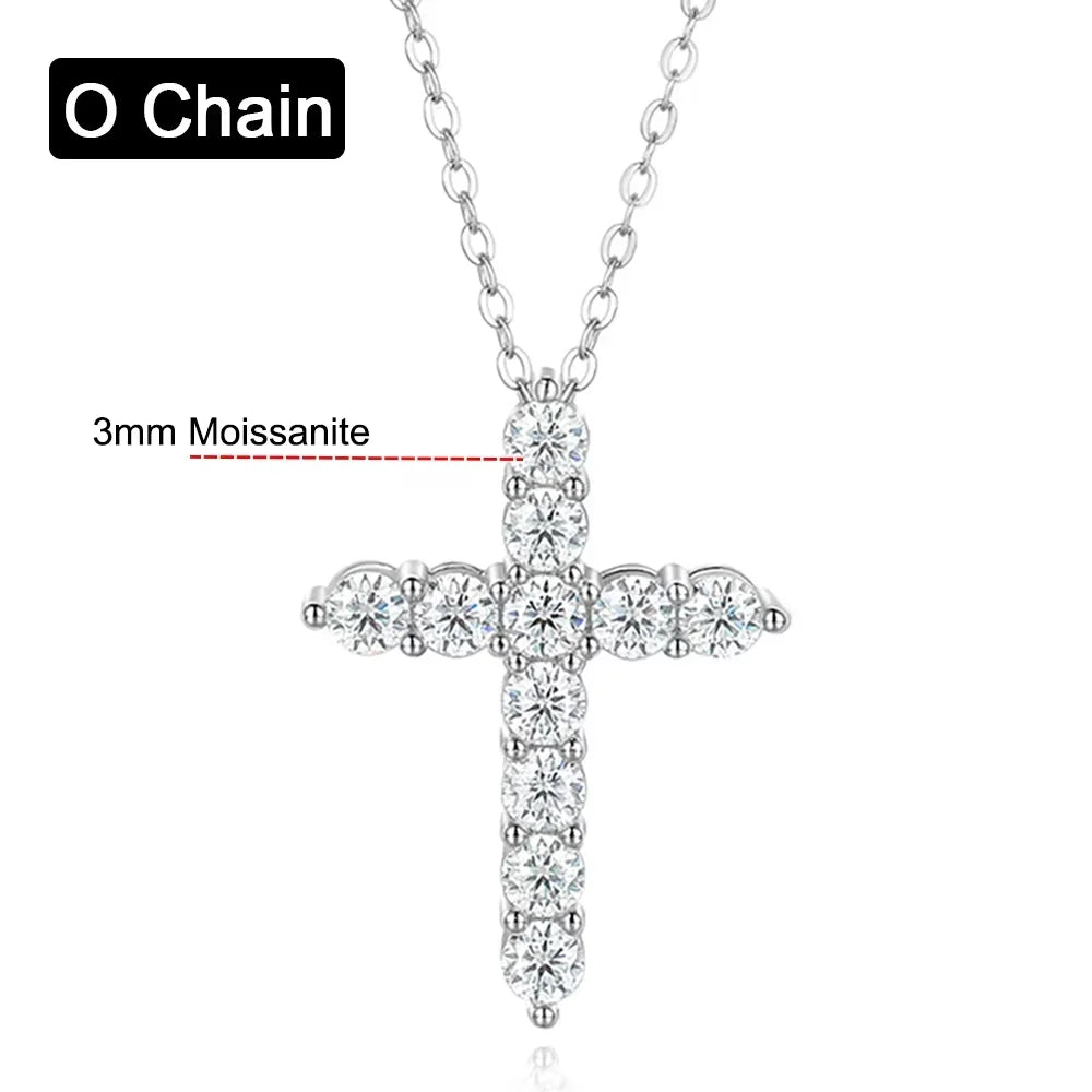 Serenity All D Moissanite Cross Necklace For Women Gift S925 Sterling Silver Sparkling Jesus Pendant Necklace Plated 18K Jewelry