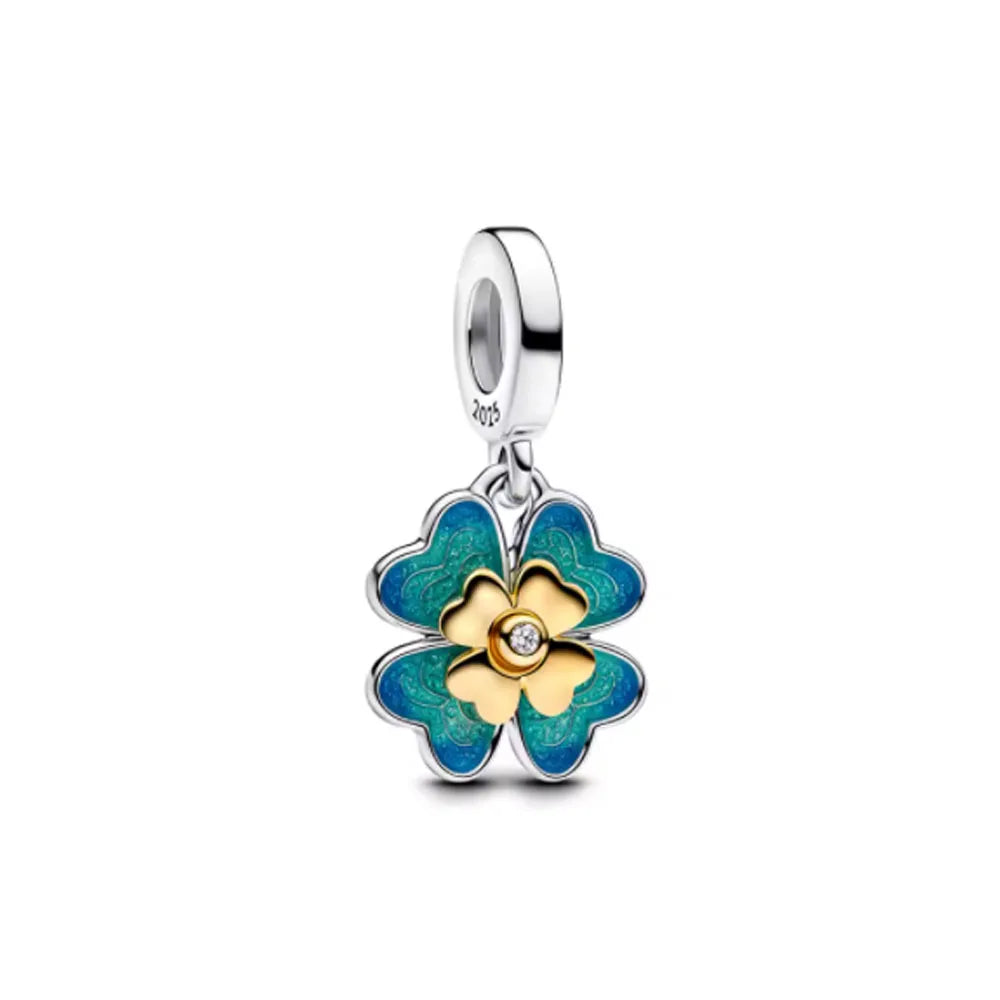 Hot New Summer green series Silver Clover Bead Maple Bird Charm Fit Original Women Bracelet DIY Fine Dangle Jewelry Amulet Gift