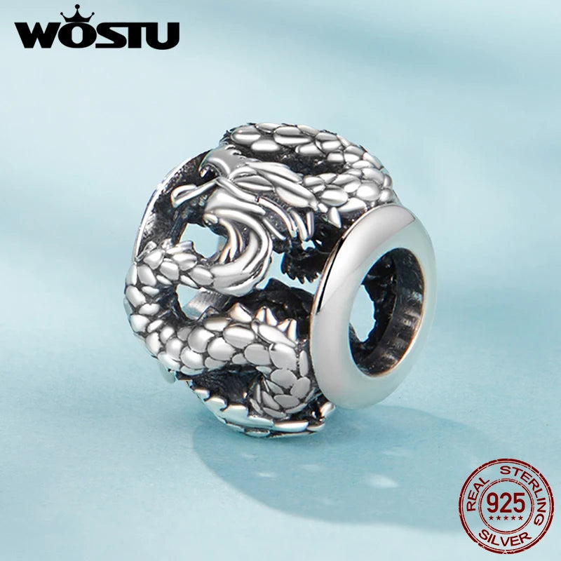 WOSTU 925 Sterling Silver Vinatge Dragon Charm Snake Bead Demon Eye Pendant Fit Original Bracelet Necklace For Women DIY Jewelry