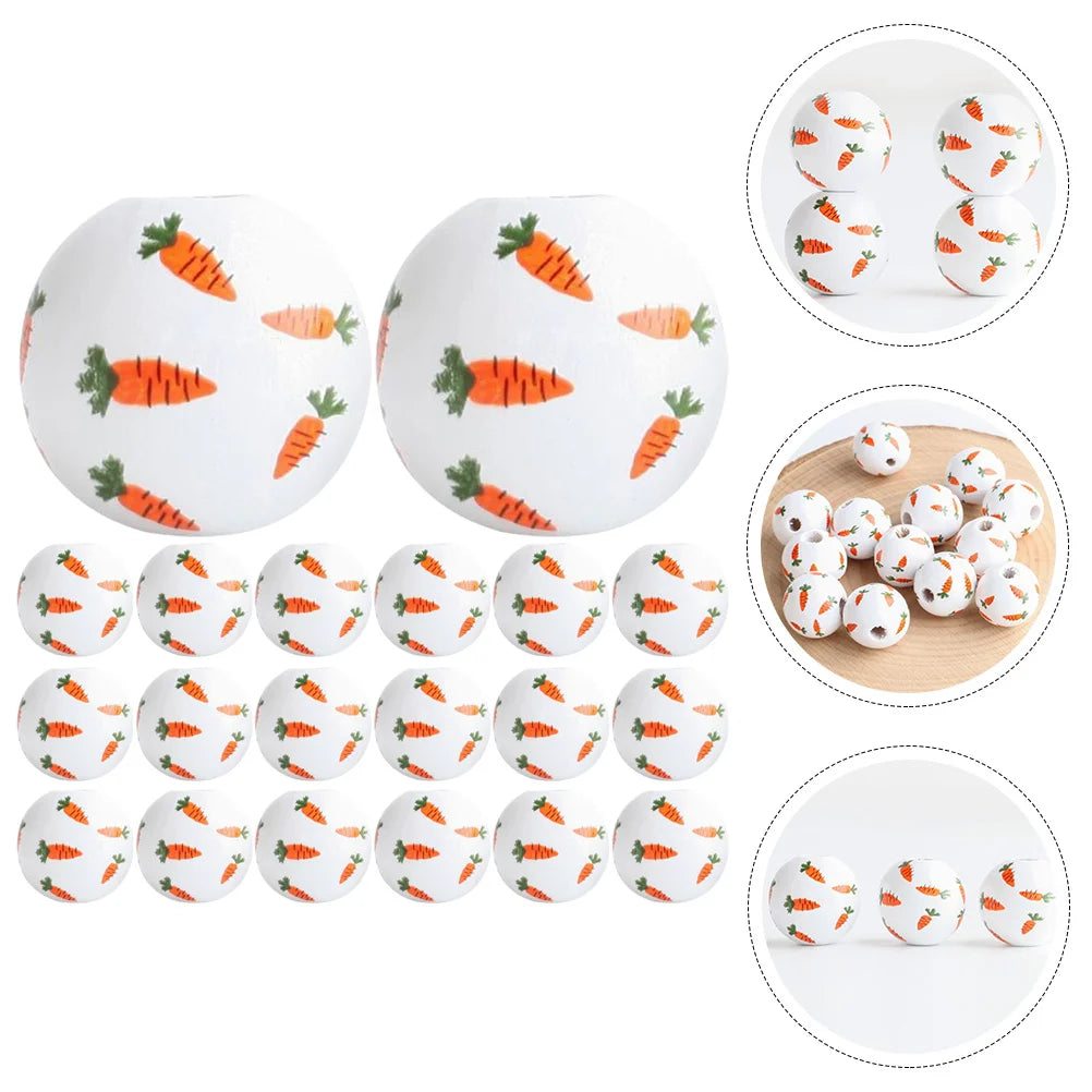 Lot de 50 perles rondes en bois à motif carotte, accessoires en bois, bricolage, bijoux, guirlandes, fournitures pour bracelets, mode