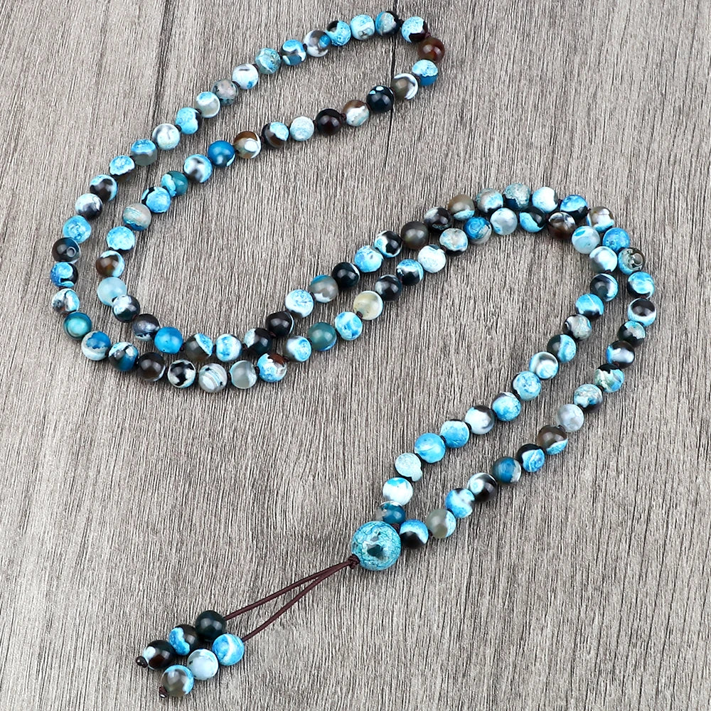 108 Natural Stone Fire Agate Black Onyx Beads Bracelet Necklace Men Multicolor Tiger Eye Necklace Women Malachite Prayer Jewelry