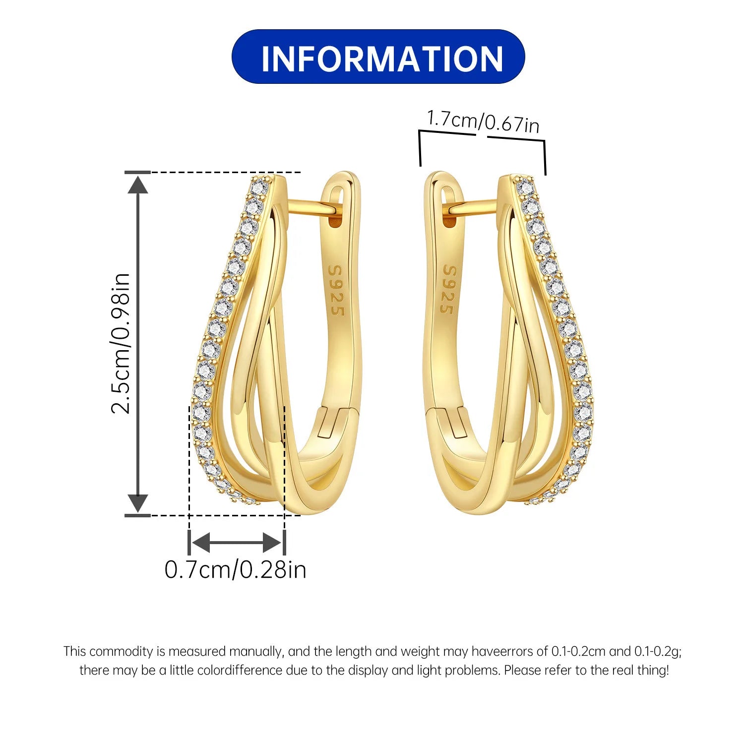 PANPOKI S925 Sterling Silver Golden Three Circle Design Earrings Hoop Earrings For Women Jewelry Original Party Trendy Gifts