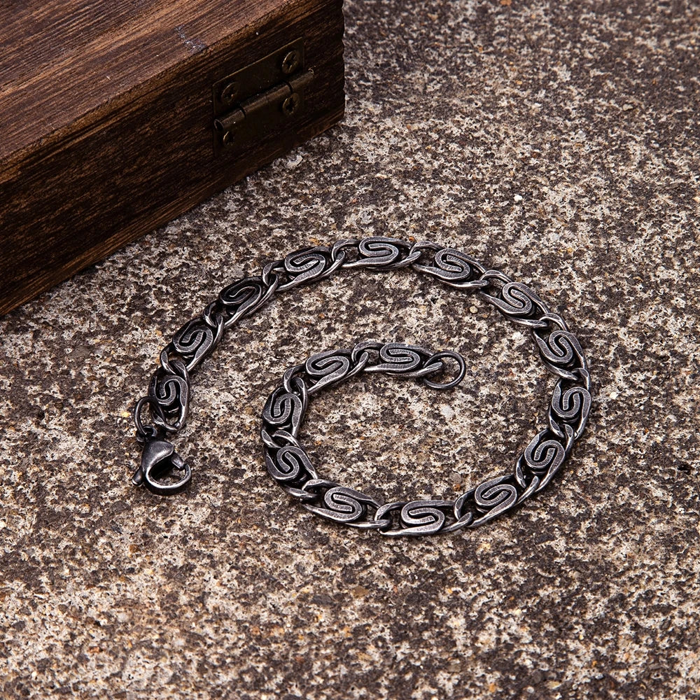 MKENDN Vintage Pattern Men Punk Rock Bicycle Chain Bracelet Stainless Steel Male Vintage Oxidized Black Male Jewelry