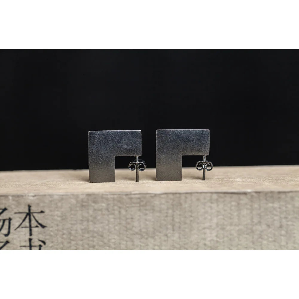 MKENDN Minimalist Design Vintage 100% 925 Sterling SIlver Geometric Square Stud Earring Men Women Gothic Circle Dark Jewelry