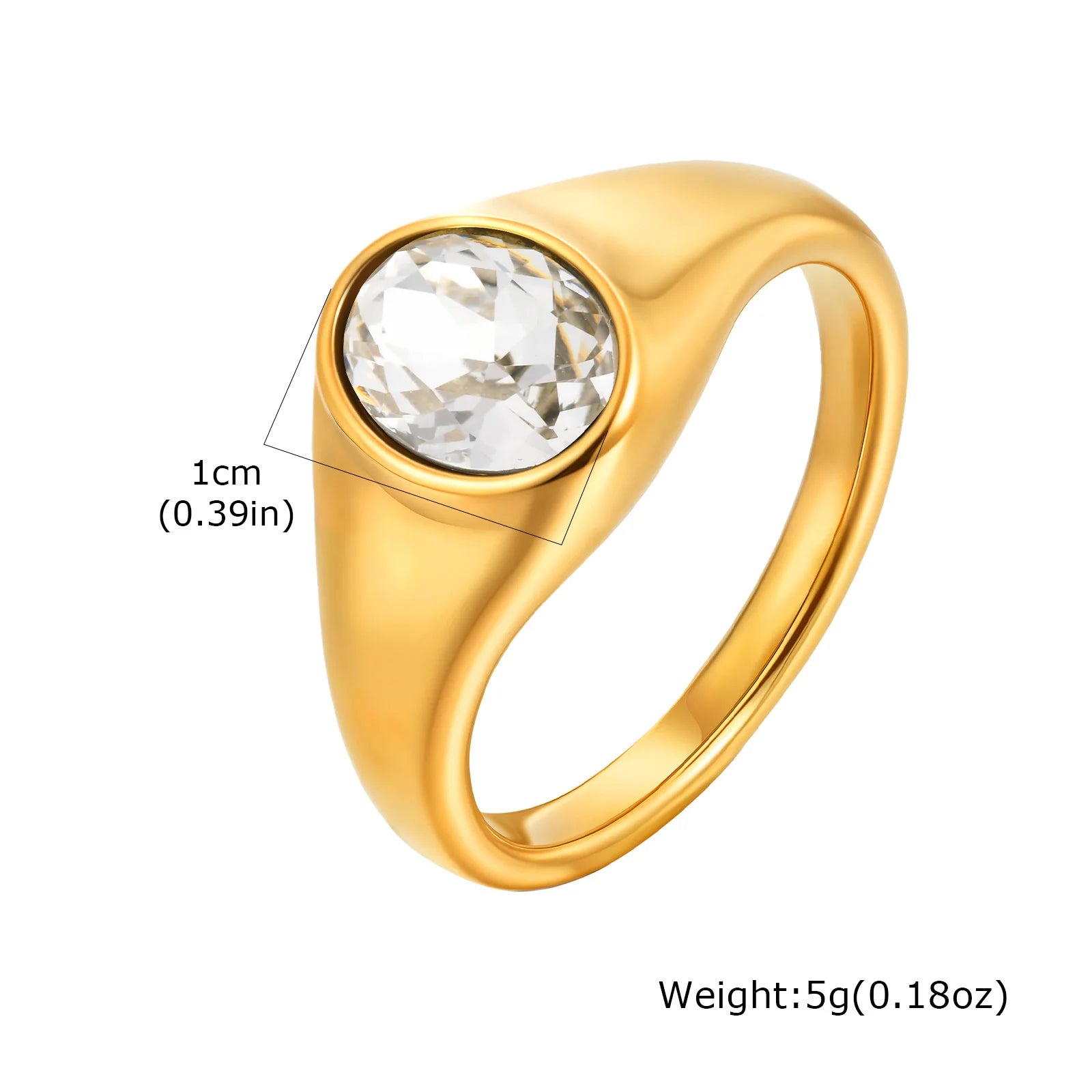 Vnox Minimalist Round Zircon Inlaid Rings For Women Men Stainless Steel Gold Color Elliptical Stone Ring Jewelry Never Lose - Madeinsea©