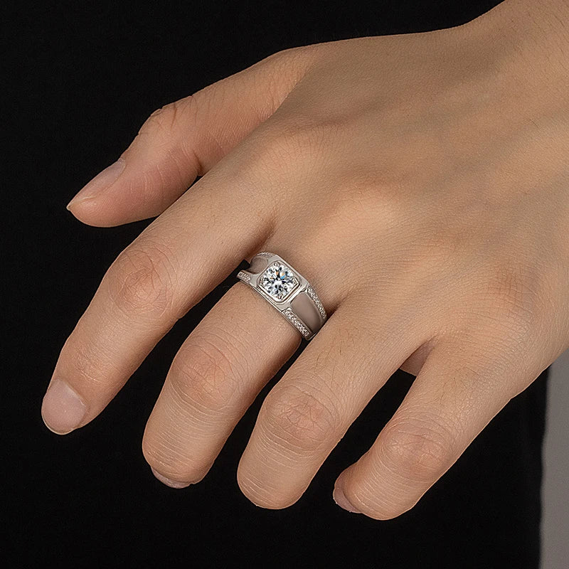 PERFANY 1CT Moissanite Ring for Men S925 Pure Silver Inlaid Laboratory Diamond Engagement Ring Wedding Luxury Jewelry - Madeinsea©