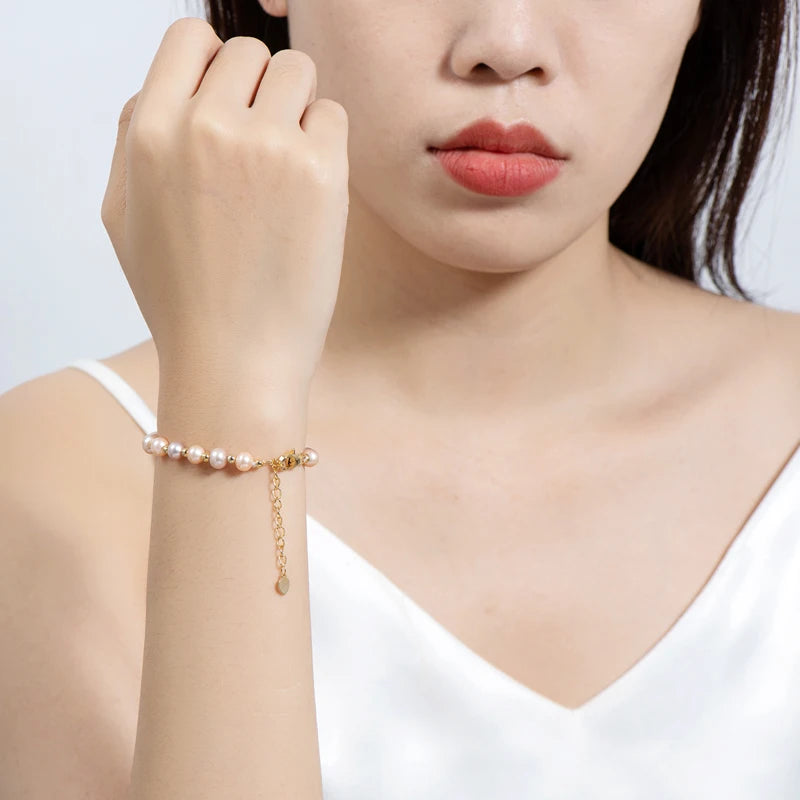 OXTAO Daily Wear 8-9mm Natural Freshwater Pearl Bracelet 925 Silver Adjustable Women'S Elegant Bracelet Jewelry Anniversary Gift