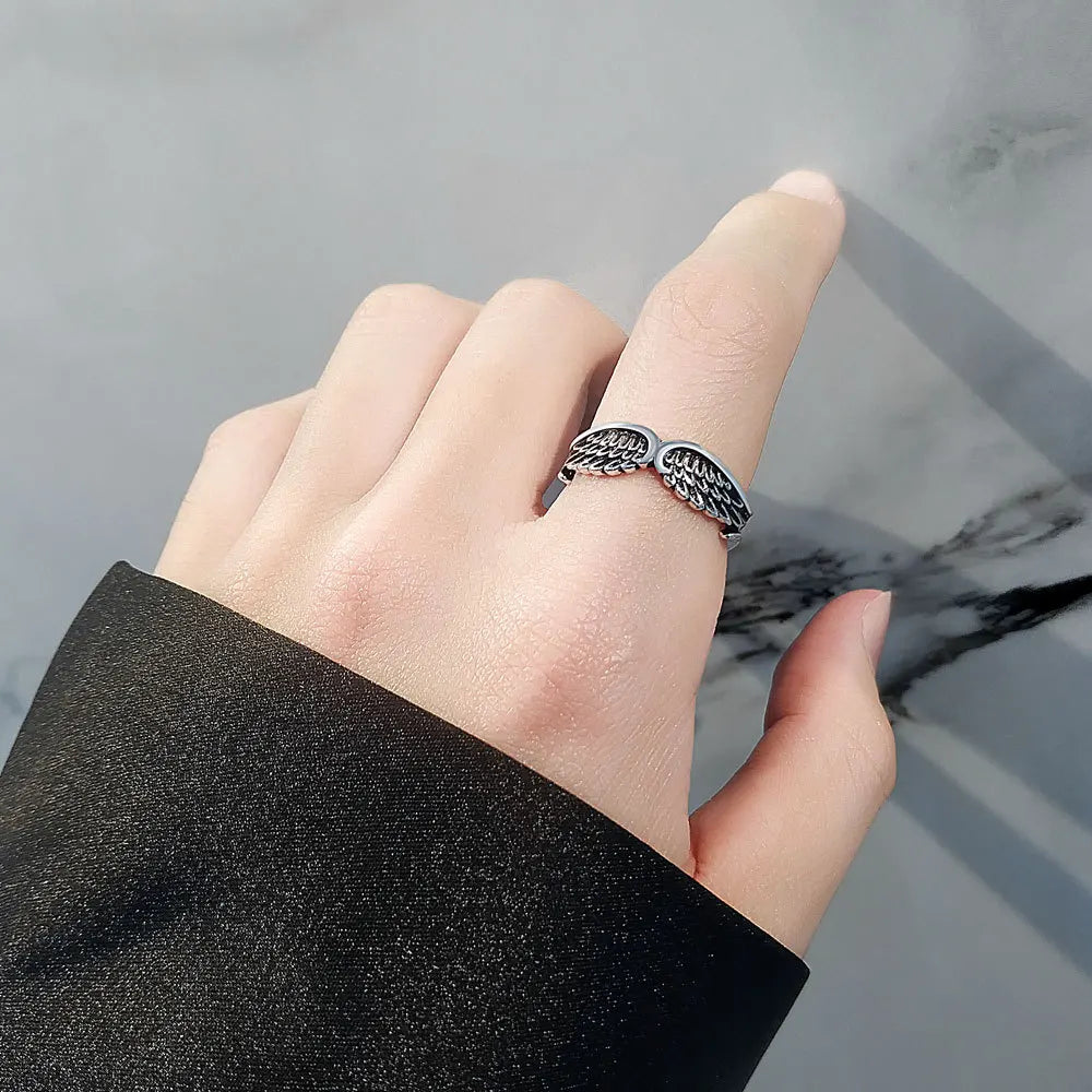 Retro Angel Wings Creative Ring For Women Men Silver Color Punk Gothic Open Ring Handmade Jewelry Unisex Accessories Lovers Gift