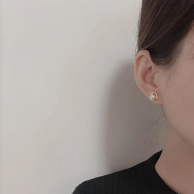 Upscale 14k gold jewelry real gold  Earrings Zircon Pearl Twist Luxury Stud Earrings For Women brincos pendientes bijoux - Madeinsea©