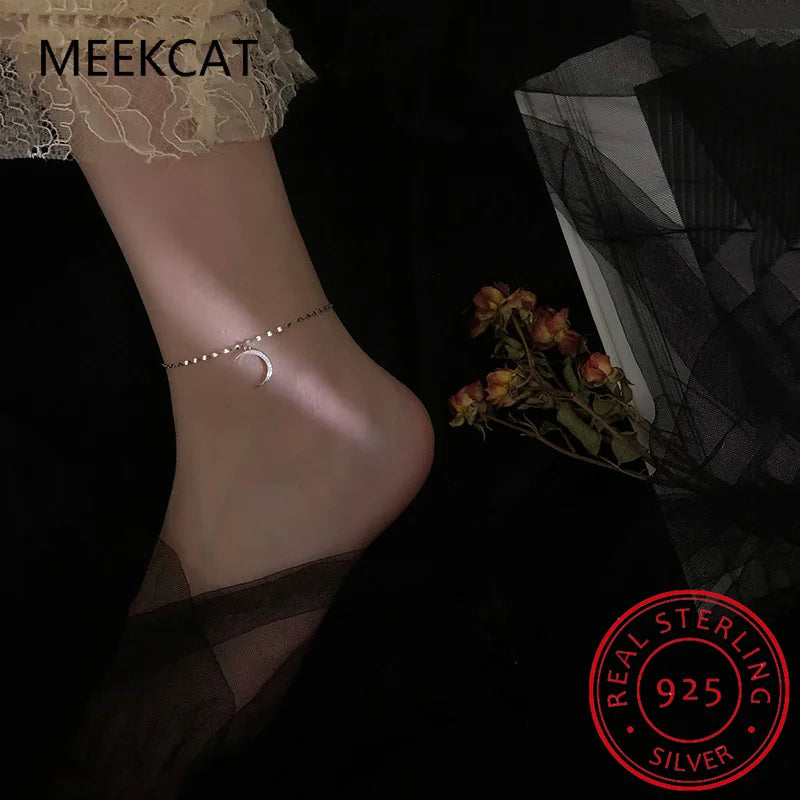 Authentic 925 Sterling Silver Fashion Dazzling CZ Moon Star Bracelet Anklets For Women Fine Silver Jewelry Gift DA623