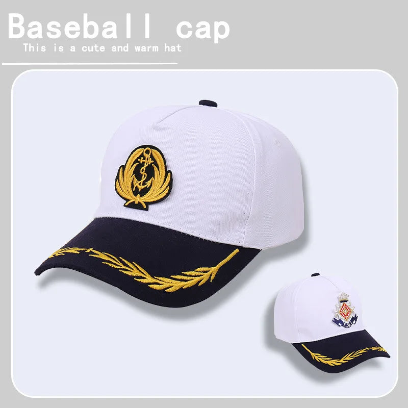 Vintage Navy White Baseball Cap - All-Season Sun Visor Formal Hat for Captain
