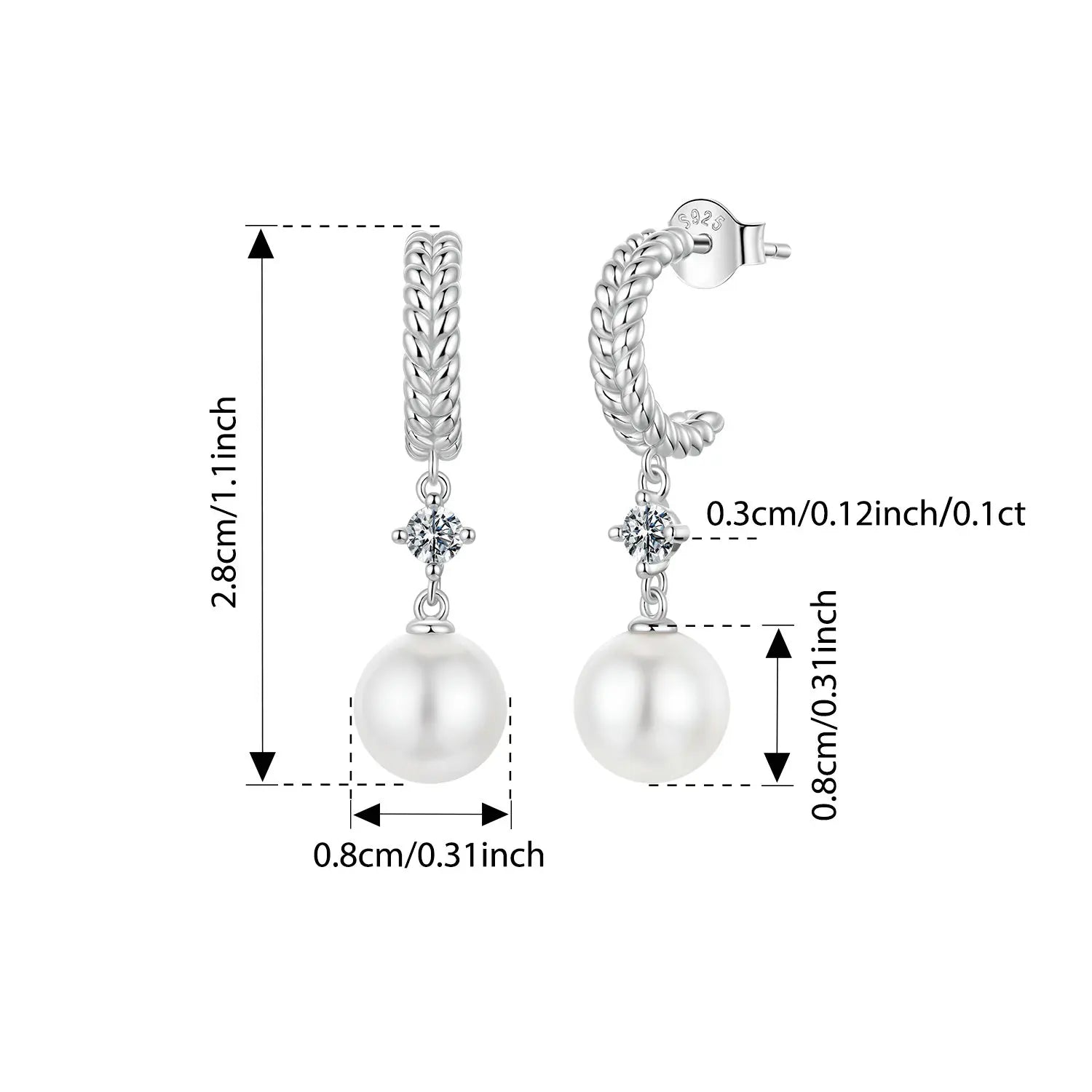 WOSTU 0.2CT Moissanite & Pearl Drop Stud Earrings For Women, Braided Dangle Earrings Wedding Engagement Party Jewelry Gift