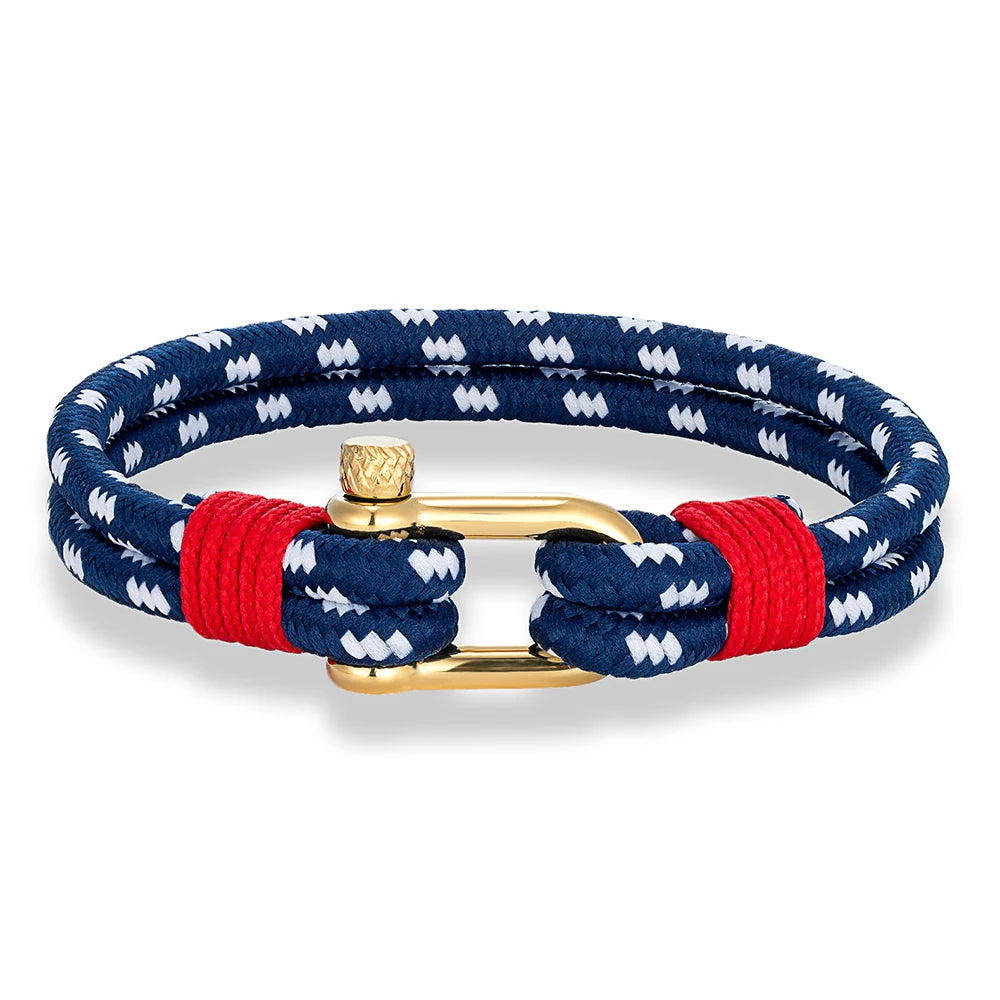 MKENDN Men Women Gold Plated Stainless Steel U shape Survival Bracelet Outdoor Camping Rescue Emergency Shackle Rope Bracelet