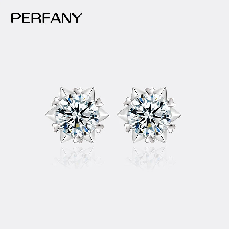 PERFANY 0.3-2CT Moissanite Earrings for Women S925 Pure Silver Six Claw Snowflake Laboratory Diamond Wedding Exquisite Jewelry - Madeinsea©