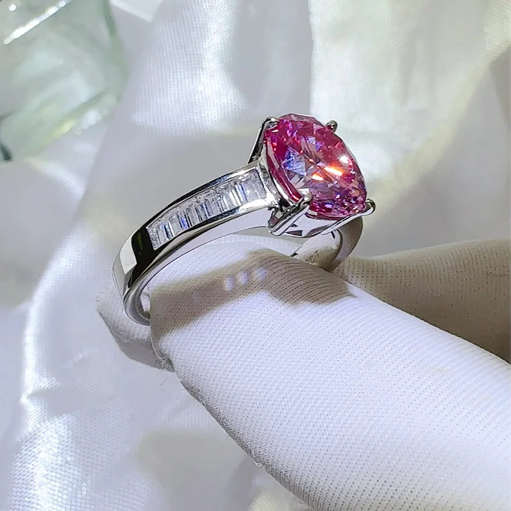 Serenity 3ct Oval Cut Pink Moissanite Rings for Women 100% S925 Sterling Silver Plated 18K Cultivated Diamond Rings Fine Jewelry