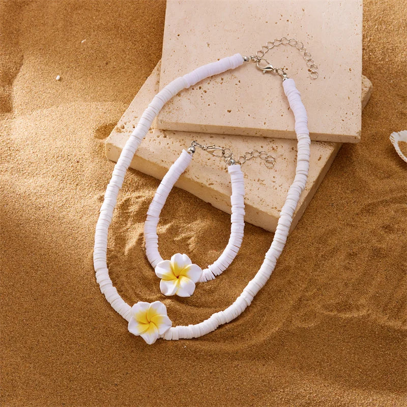 New Bohemian Big Flower Necklace For Women Red Yellow Green Flowers Braided Necklace Girls Beach Party Wedding Charm Jewelry