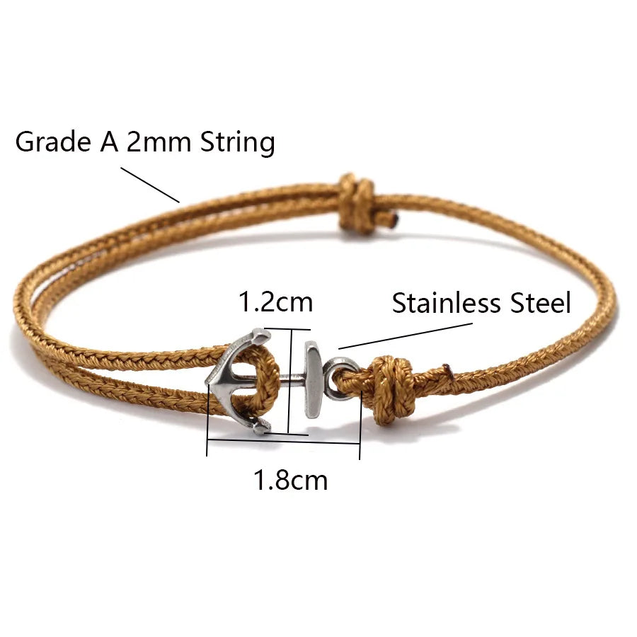 Grade A 2mm Thin String Lucky Red Bracelet Men Stainless Steel Beach Nautical Anchor Braslet Outdoor Sports Cycling Accessories