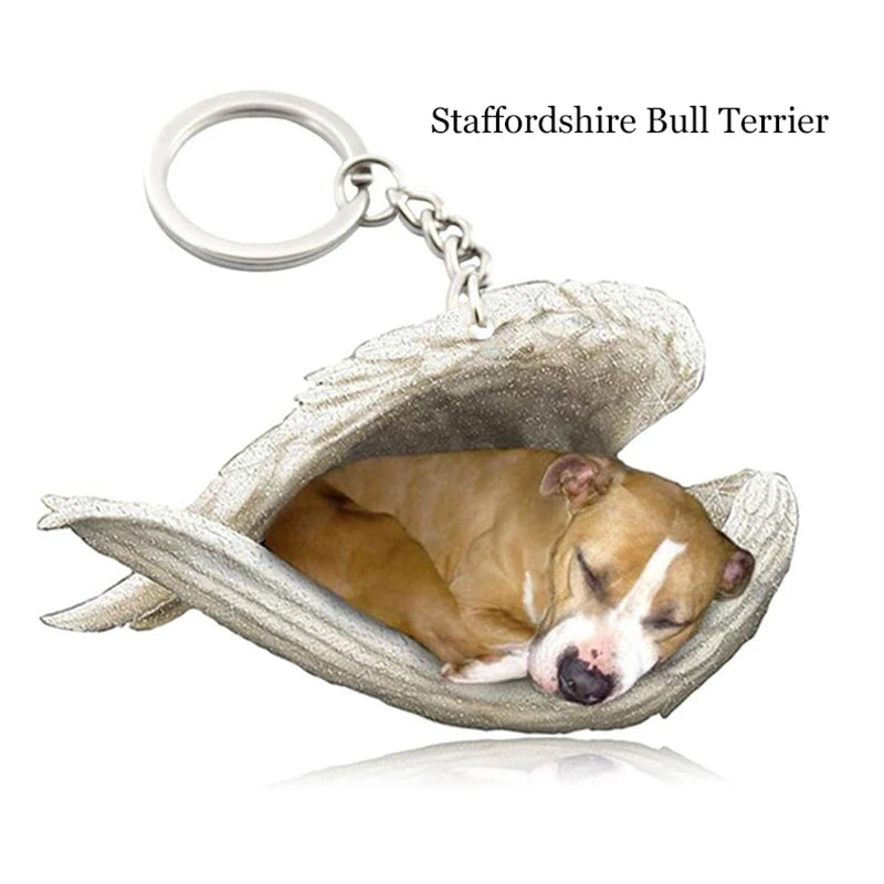 100 Style Cut Dog Sleeping Angel Pendant Bag Keychain Car Keychain Keyring Animal Pet Jewelry Boyfriend Girls Gift Accessories
