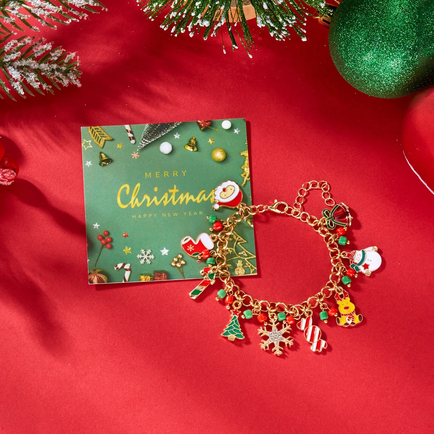 New Fashion Christmas Metal Chain Bracelet For Women Men Zircon Snowflake Snowman Santa Claus Elk Bangles Party Jewelry Gifts