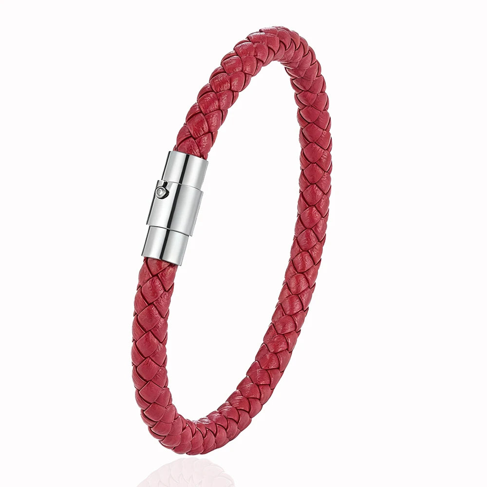 Bracelet MKENDN en cuir tressé 6 mm, style simple, pour homme et femme, fermoir en acier inoxydable, bijou unisexe, cadeau pour couple, design classique