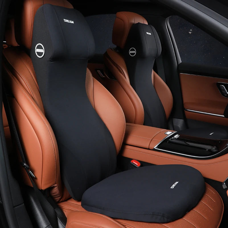 Car Leather Headrest Lumbar Support Memory Foam Car Rest Neck Pillow Back Cushion Seat Waist Supports Car Interior Accessories - Madeinsea©