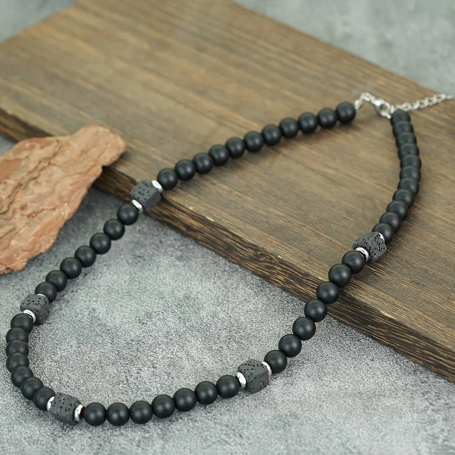 New Men Necklace Black Lava Onyx Obsidian Stone 19 Inches Choker Collar Energy Yoga Meditation Healing Jewelry Neck Accessories