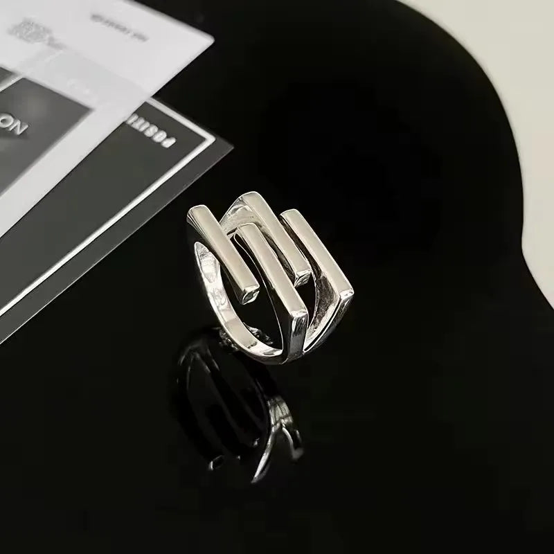 Sam Panda 925 Sterling Rings for Women Simple Geometric Handmade Irregular Retro Ring Gold Zircon Allergy For Birthday Gift