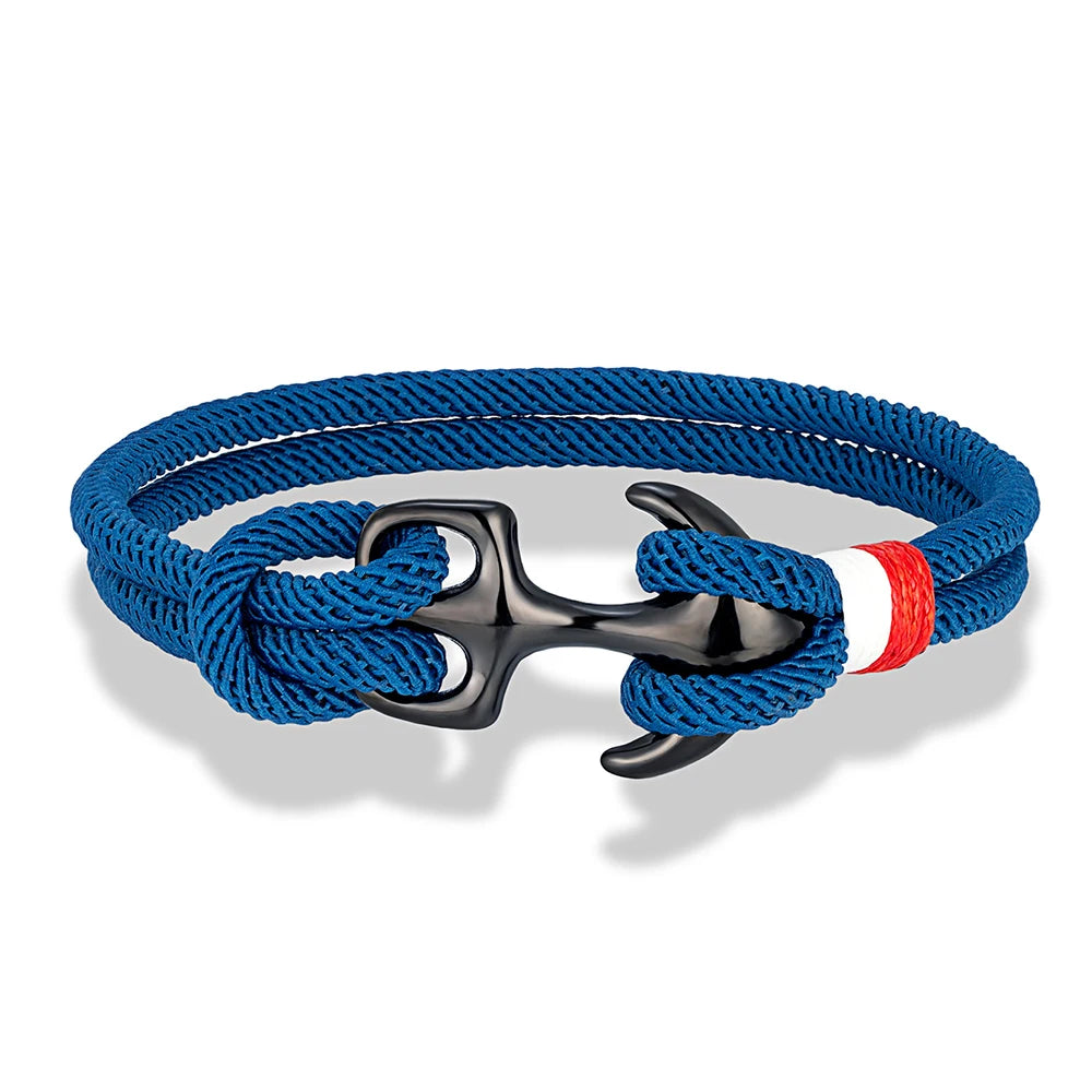 MKENDN Schwarzes Ankerarmband für Damen und Herren, zweireihiges Armband aus nautischem Seil, Sportschließe aus Edelstahl, maritimer Schmuck