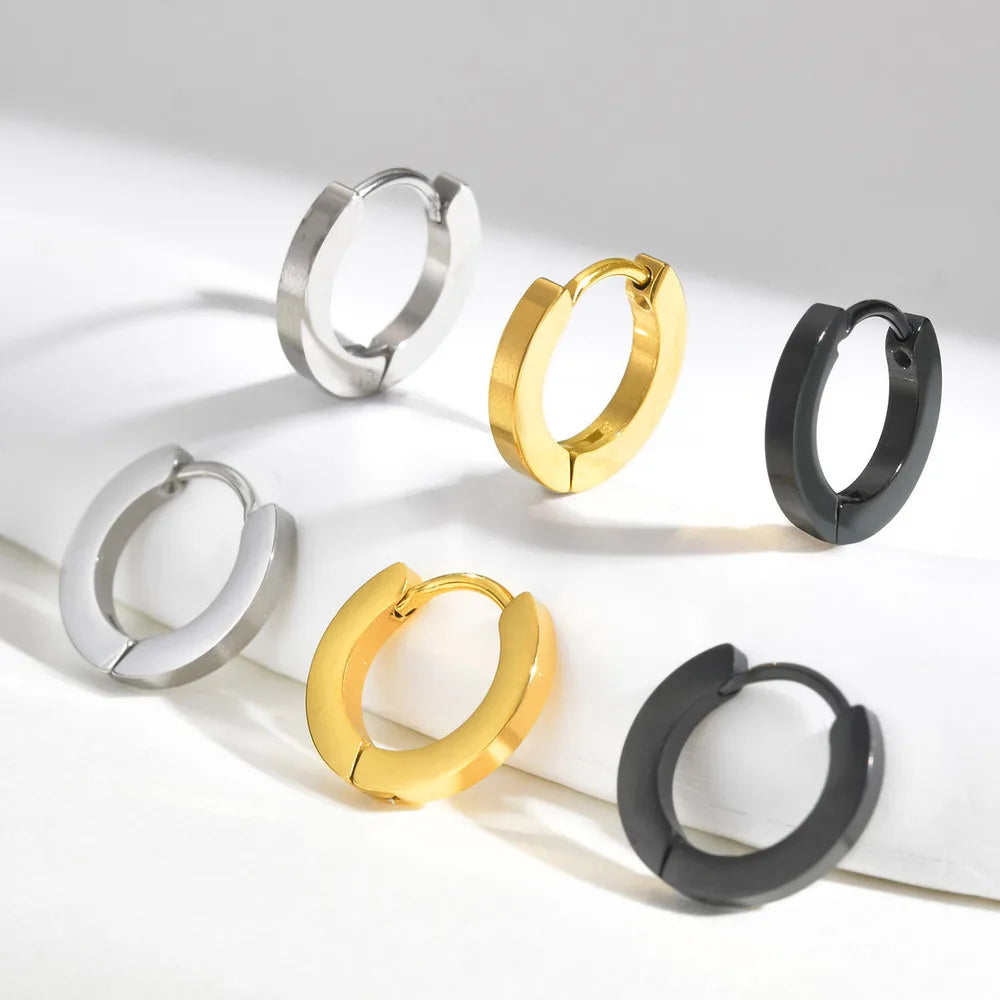 Vnox Glossy Stainless Steel Small Hoop Huggies Earrings for Women Men, Hand Polished Simple Metal Hoops, Minimalist Jewelry Gift