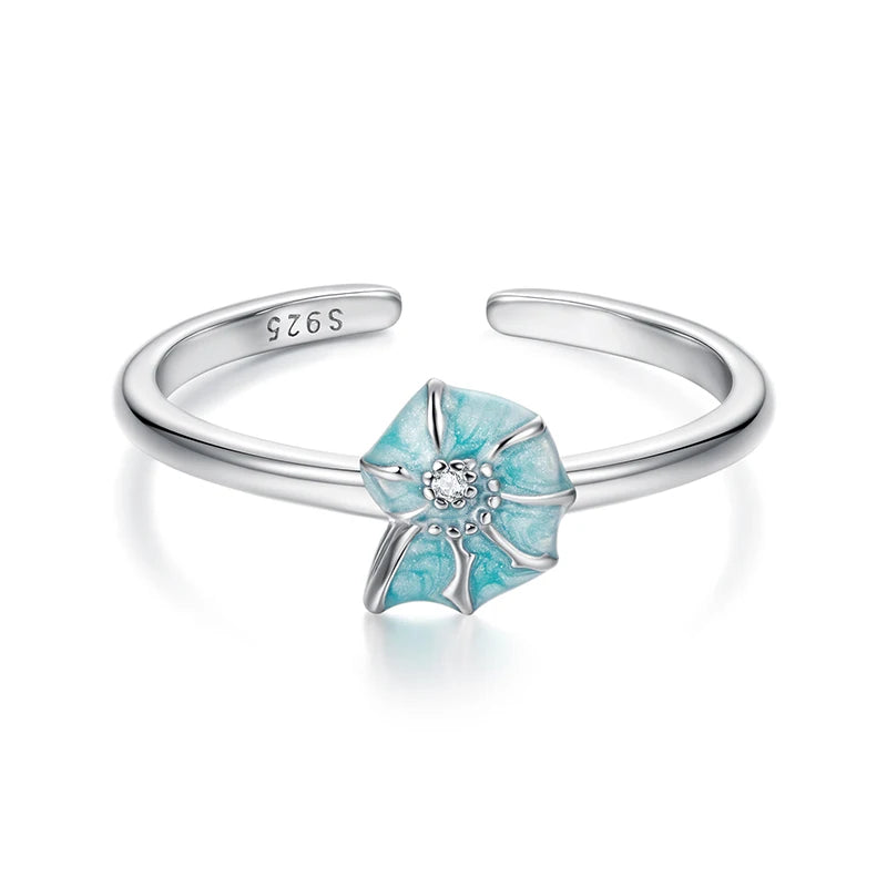 WOSTU Ocean Jewelry 925 Sterling Silver Starfish Turtle Open Ring Women Blue Conch Manta Fish Stackable Rings Holiday Beach Wear