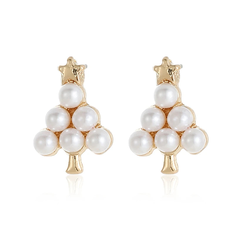 New Fashion Christmas Earrings for Women Cute Cartoon Gingerbread Man Zircon Elk Snowflake Xmas Tree Pearl Earring Girl Jewelry