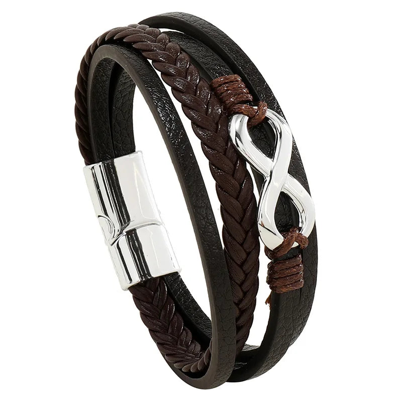 Fashion Punk Leather Bracelet For Men Stainless Steel Bracelet Multilayer Braided Rope Male Bracelet Lover Gift