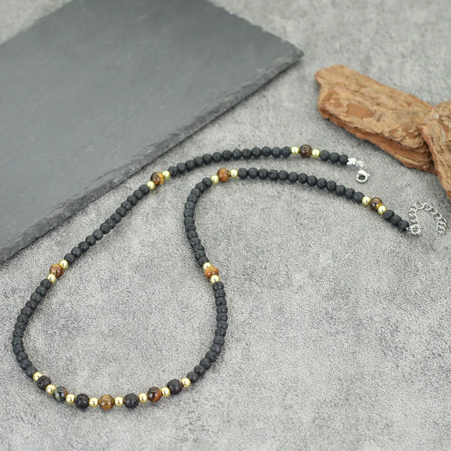 Stylish Natural Stone Necklace For Men Handmade 23 Inches Long Collar Unfading Hematite Stone Healing Neck Accessories Hombre