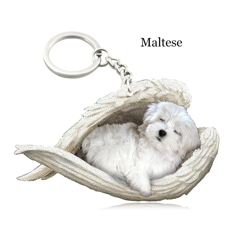 100 Style Cut Dog Sleeping Angel Pendant Bag Keychain Car Keychain Keyring Animal Pet Jewelry Boyfriend Girls Gift Accessories