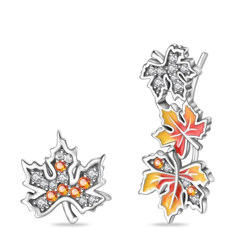 Classic Earrings 925 Silver Autumn Maple Leaf Ear Of Wheat Hoop Butterfly Cone Earring For Women Birthday Fine Jewelry Warm Gift