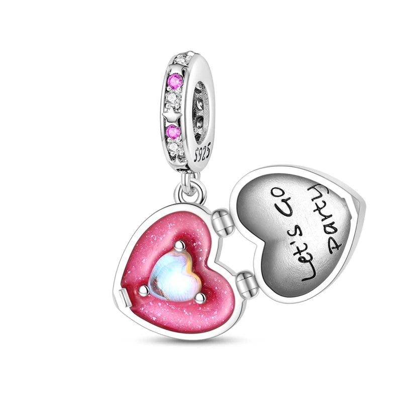 925 Silver Charms Beads Fit 3mm Original Bracelet Game Machine Box Afternoon Tea Dessert Romantic Pink Pendant DIY Jewelry