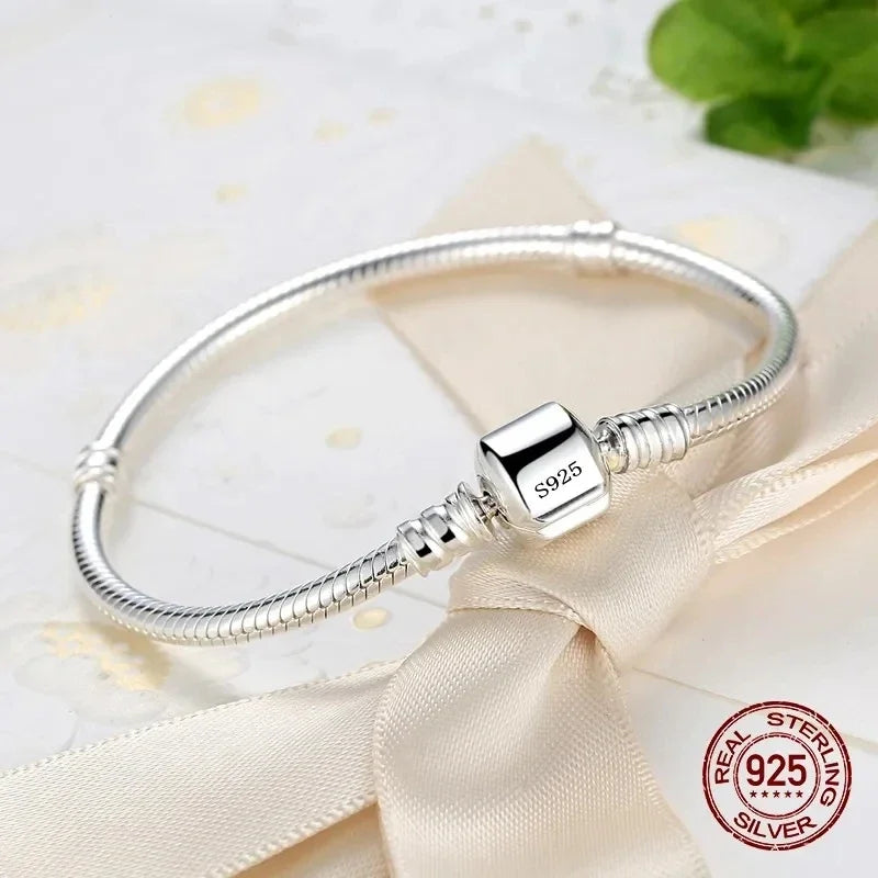 Handmade Original Fine Jewelry 925 Sterling Silver Charm Bracelet Soft Smooth Snake Bone Bracelets for Women - Madeinsea©