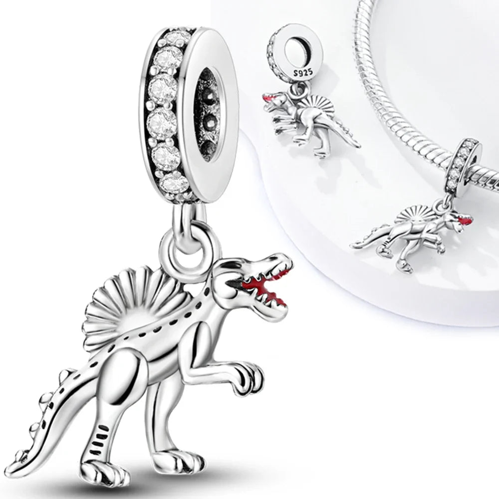 925 Sterling Silver Jurassic T-Rex Flying Dragon Charm Pendant Beads Fit 925 Original Bracelet for Women Jewelry Making
